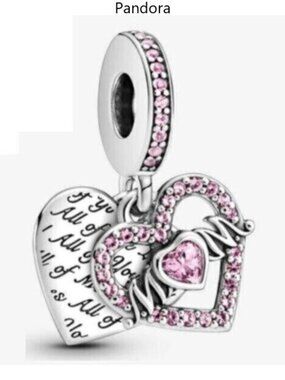 Heart Mom Charm, Charms fit Pandora Bracelet Necklace S925 Sterling Silver